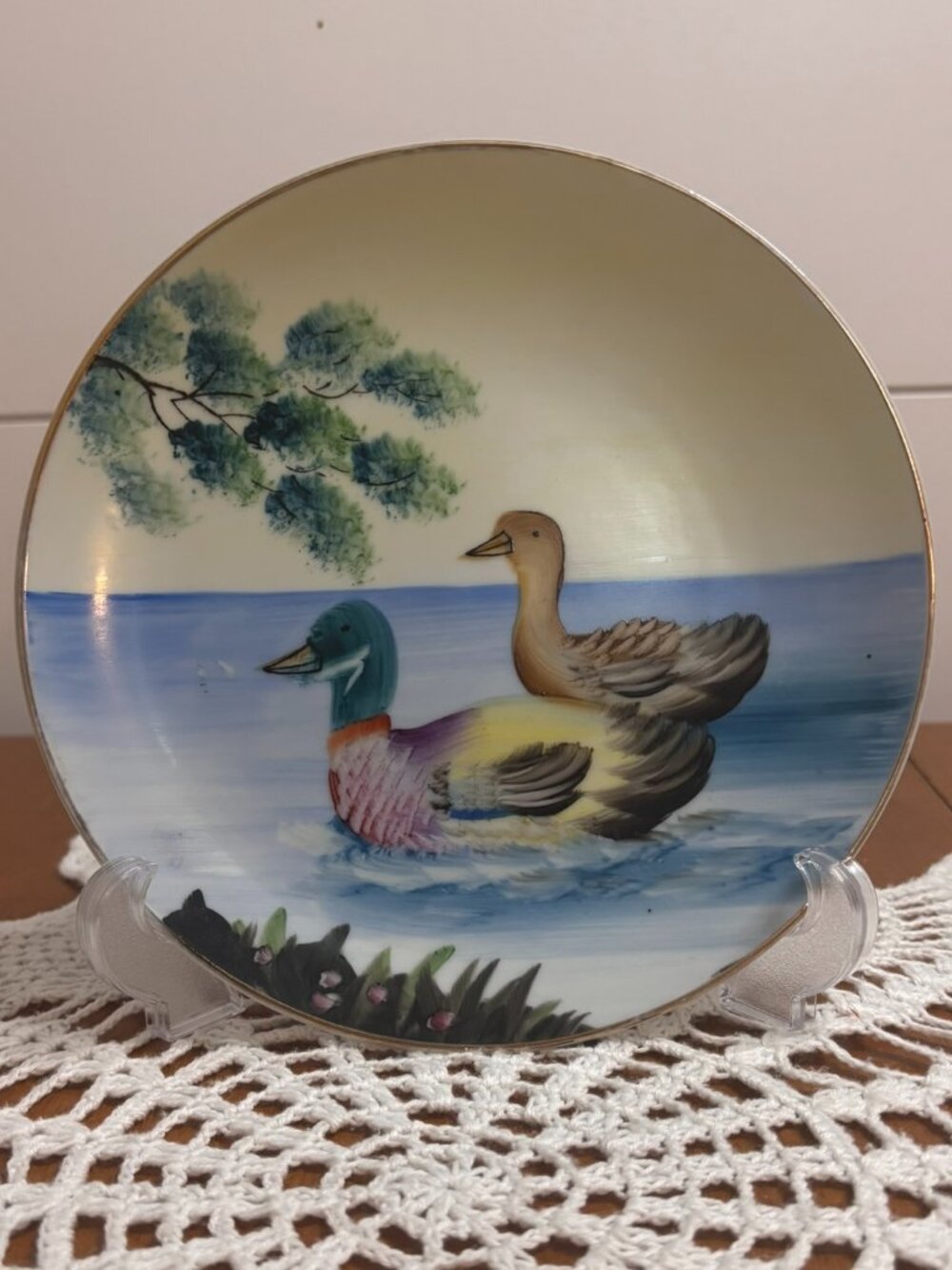 VTG Wheelock Piecrust Japan Hand Painted Mallard Duck Decorative Plate 7"